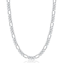 Jewlpire Silver Chain for Men Women, 7mm Men's Chain Necklace Stainless Steel Mens Figaro Chain Necklaces Mens Silver Chain, Silver Chain 16 Inches