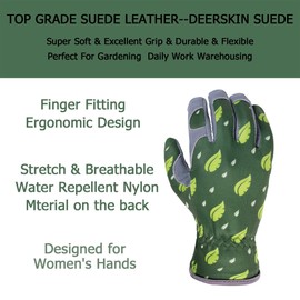 SKYDEER Womens Gardening Gloves with Super Soft Deerskin Leather Suede (SD6615/M)