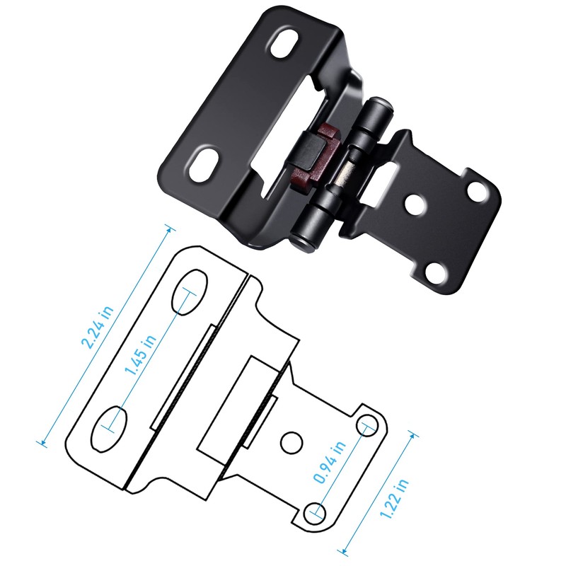 1/2" Overlay Semi Partial Wrap Cabinet Hinges, 4 Pairs (8
