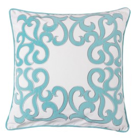 Homey COZY Applique Turquoise Velvet Throw Pillow Cover,Ocean Series Vintage Vines Bright Spring Nautical Decorative Pillow Case Coastal Beach Theme Home Decor 20x20,Cover Only