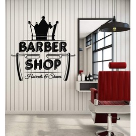 Vinyl Wall Decal Barber Barbershop Haircuts Shaves Barbershop Crown Stickers Mural Large Decor (g2366) Black