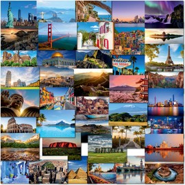 doodlecards 40x Mixed Postcards Travel. Multipack Famous World Icons, Cities & Landscapes from around the World. 100% Recyclable. Made in the UK.