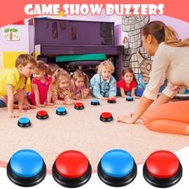 Yunsailing 12 Pack Game Show Buzzer Button Answer Buzzers Classroom Recordable Button for Classroom Team Family Game and Trivia Nights, Red Blue