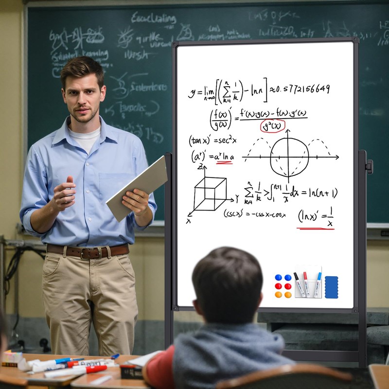 Rolling Whiteboard on Wheels, Double-Sided Magnetic Dry Erase Board with