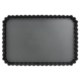 MGE Curly Baking Tin with Removable Base, Rectangular Mould for Quiche and Cakes, for Tarts, Cakes, Quiches, Grooved Tray with Removable Base, Non-Stick (Design 2)