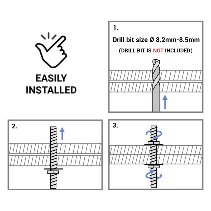 SKIR'CO (Pack of 10) Steel Fully Threaded Rods M8 x