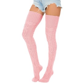 HYTENSUN Women's Knitted Thigh High Socks Thick Over Knee High Socks Crochet Tube Leg Warmers Boot Stockings