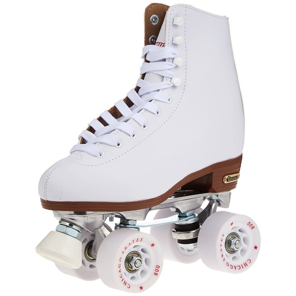 Chicago Skates Women's and Girl's Premium Leather Lined Rink Roller Skate - Classic White Quad Skates