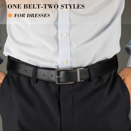 Mens Belt Leather Reversible Belt for Men 1 3/8" Men's Belt for Dress Pants 2 Styles in One Belt (Black & Coffee)