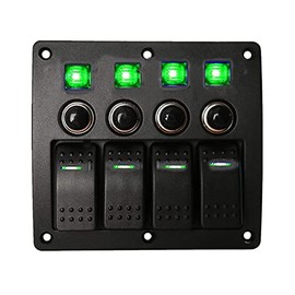 ELING 4 Gang Switch Panel LED Rocker Toggle Switch DC 12/24V Waterproof On-Off Switch for Car Vessels Yachts (Green, 4 Gang)