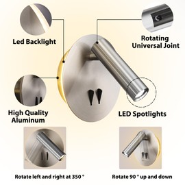 Round Wall Mount Reading Light for Bed Bedside, Modern Hardwired Sconce with on off Switch for Bedroom, Brushed Nickel Wall Sconce Mounted Beside Reading Lamp, Decorative Wall Night light (Silver)