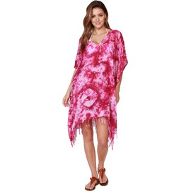 INGEAR Loose Cover Ups Fringe Women Poncho Swimwear Fashion Relaxed Fit Beachwear V Neck (Pink)