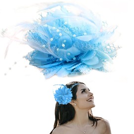 Blue Fascinator Elegant Feather Flower Hair Clip Fascinators Corsage Beaded Beak Hair Clip Brooch,Ideal Hair Accessories for Women and Girls Birthday,Bridal,Engagement Wedding,Ascot,Derby,Party