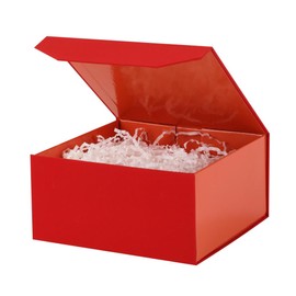 PACKGILO 1 Pcs Small Red Gift Box 8x8x4 Inch Magnetic Gift Box Small Magnetic Box with Crinkle Paper Red Small Gift Box with Shredded Paper Luxury Gift Boxes with Lids for Presents