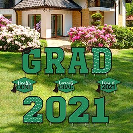 Tatuo 11 Pieces Graduation Yard Sign Decorations Congrats Graduation Lawn Signs 2021 Grad Yard Signs with 23 Stakes for Outdoor Congrats Graduation Party Decoration Supplies (Green)
