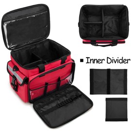 CURMIO Medical Bag, Empty First Aid Bag with Dividers for Home Health Care and Emergency Supplies, Red (Empty Bag Only)