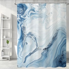 Qipirond Blue Marble Shower Curtain, Abstract Blue Ombre Shower Curtain for Bathroom, Simple Modern Waterproof Fabric Shower Curtain Set with Hooks, 72x72 Inch