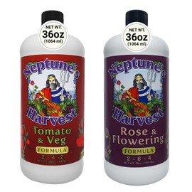 Neptune's Harvest Organic Plant Fertilizer | Liquid Fertilizer for Lawn, Garden & Houseplant | Rich in Essential Nutrients | Tomato & Veg 2-4-2 + Rose & Flowering Plant Food 2-6-4 (1 Quart)