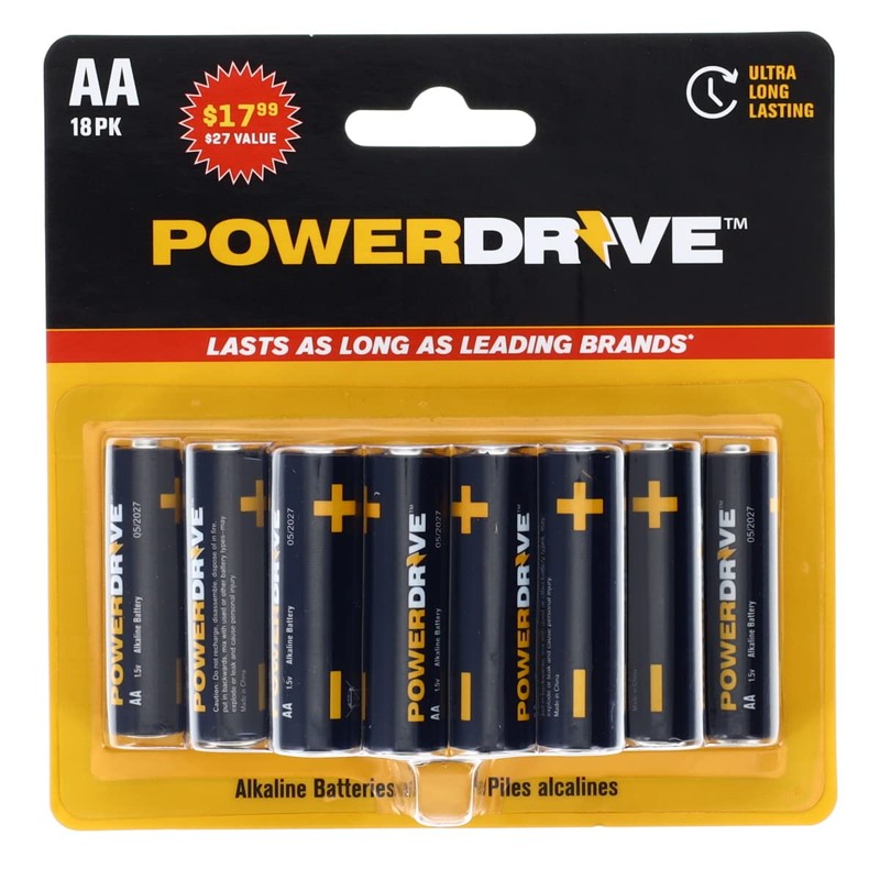 PowerDrive LDR618PK Alkaline AA Batteries - 18-Pack
