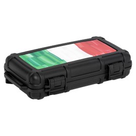 Cigar Caddy Travel Humidor, Art by Charlie Turano III, 5 Cigar Capacity, Waterproof to 100 Feet Deep, Airtight, 1 Humidifier Disc in Lid, Stainless Steel Latch Hinges, Italy Flag