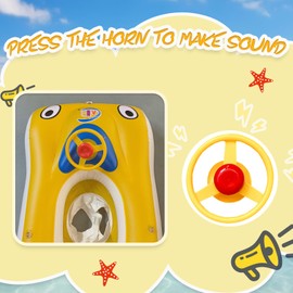 GOVOY Kids Float Yellow Car with Canopy Inflatable Pool with Horn Floatie Toys with Leash Swimming Ring Beach Party Raft Water Battle Games for Kids Age 1 2 3 4 5 6