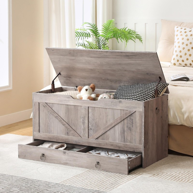 HOOBRO Storage Chest, 39.3" Toy Chest with Drawer, Wooden Storage