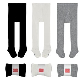 SPTRAMLE Baby Tights Girls Tights - 3 Pairs for Toddlers (0-2 Years) Cotton Tights, Baby Comfortable Breathable 9 Months 18 Months, Black + white + grey