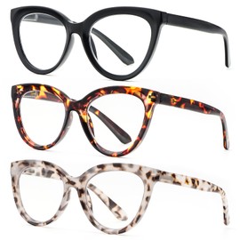 KoKoBin Retro Cat Eye Reading Glasses for Women 3 Pack Stylish Design Blue Light Blocking Spring Hinges Readers +2.50