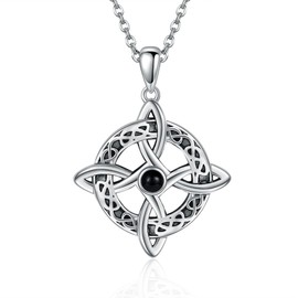 YAFEINI Witches Knot Necklace Sterling Silver Irish Celtic Witch Knot Pendant Necklace Black Onyx Witches Knot Jewelry Gift for Women Men