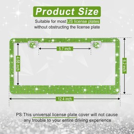 Amiss Bling License Plate Frame for Women, 2Pack Rhinestone Handcrafted Crystal Premium Stainless Steel, Stainless Steel Car Decorative Accessories with Diamond Sparkle Glitter Caps (Green)