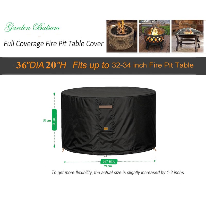 Garden Balsam 600D Heavy Duty Waterproof Patio Fire Pit Cover