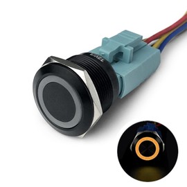 MGI SpeedWare Black Aluminum Push Button Switch 22mm with Socket, 3A 12vDC Ring LED (Momentary, Orange)