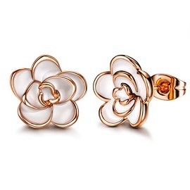 Flower Stud Earrings Hypoallergenic for Women - 18K Gold Plated Rose Earrings for Sensitive Ears, Nickel Free
