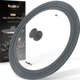 Universal Lid for Pots, Pans and Skillets - Walfos Tempered Glass Pan Lid with Heat Resistant Silicone Rim, BPA Free Large Pot Lids Fits 9.5", 10" and 11" Diameter Cookware, Dishwasher-Safe, Grey