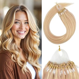 Microring Real Hair Extensions, Remy Micro Ring Hair Extensions, Real Hair, 50 g (50 cm, #P18/613 Ash Blonde Mix Bleach Blonde)