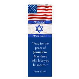 100 Count - We Stand with Israel - Pray for The Peace of Jerusalem - Bookmarks - Page Markers - American Flag with The Israel Flag - Premium - Made in USA - for Prayer Warriors