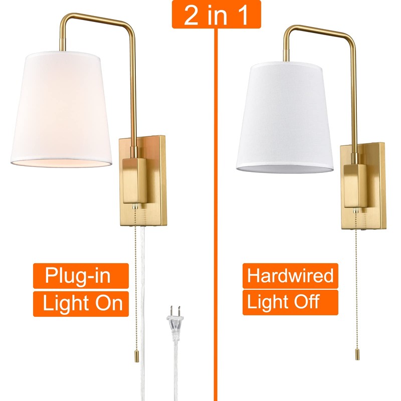 AXILAND Wall Sconces Set of Two, Gold Fabric Shade Wall