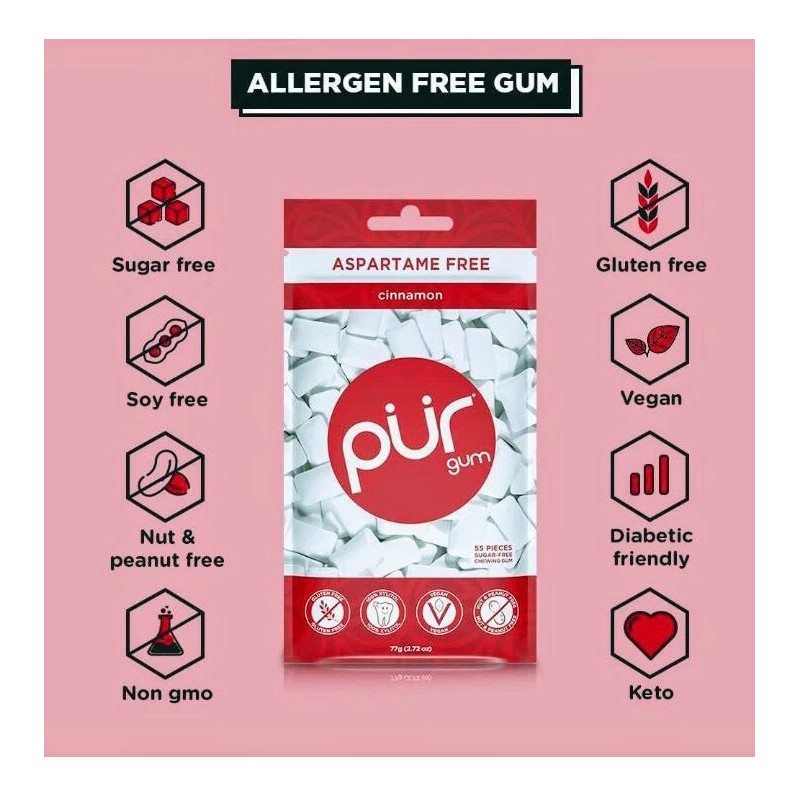 PUR Xylitol Chewing Gum 6 Flavor Variety (55 Pieces, 6