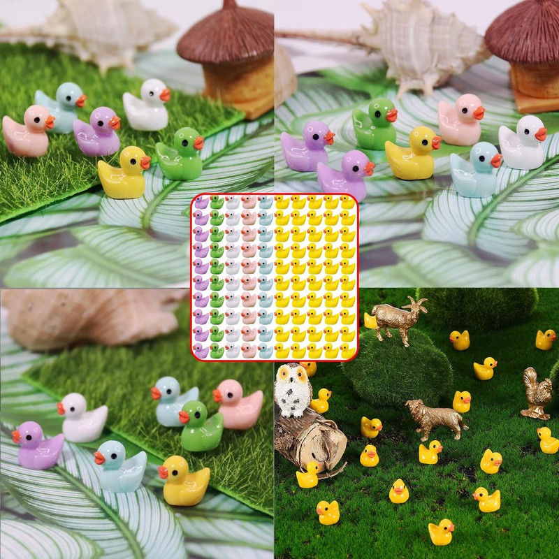 Taicols 100 Pcs Mini Duck Miniatures - Resin Waterproof Tiny