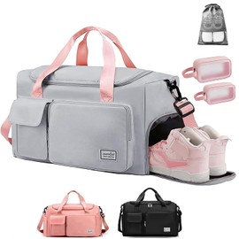 TOCOZOC Maleta Deportiva Bolsa de Deporte Gym con Compartimento para Zapatos y Bosillo Impermeable, con Neceser y Funda para Zapatos, Bolsa de Viaje Impermeable para Entrenamiento, Deporte (Gris)