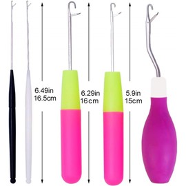 5 Sizes Latch Hook Kit, Crochet Hook Set, Hair Extension Needle, Colourful Latch Needle Hair Crochet Hook, Curved Micro Ring Needle Crochet Needle for Hair Extensions or Carpet Making