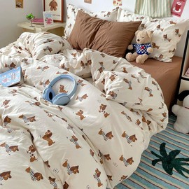 Nyescasa Bed Linen 135 x 200 cm Dachshund Brown Beige Dog Children Girls Bed Linen Set Soft Microfibre Duvet Cover with Zip and Pillowcase 80 x 80 cm