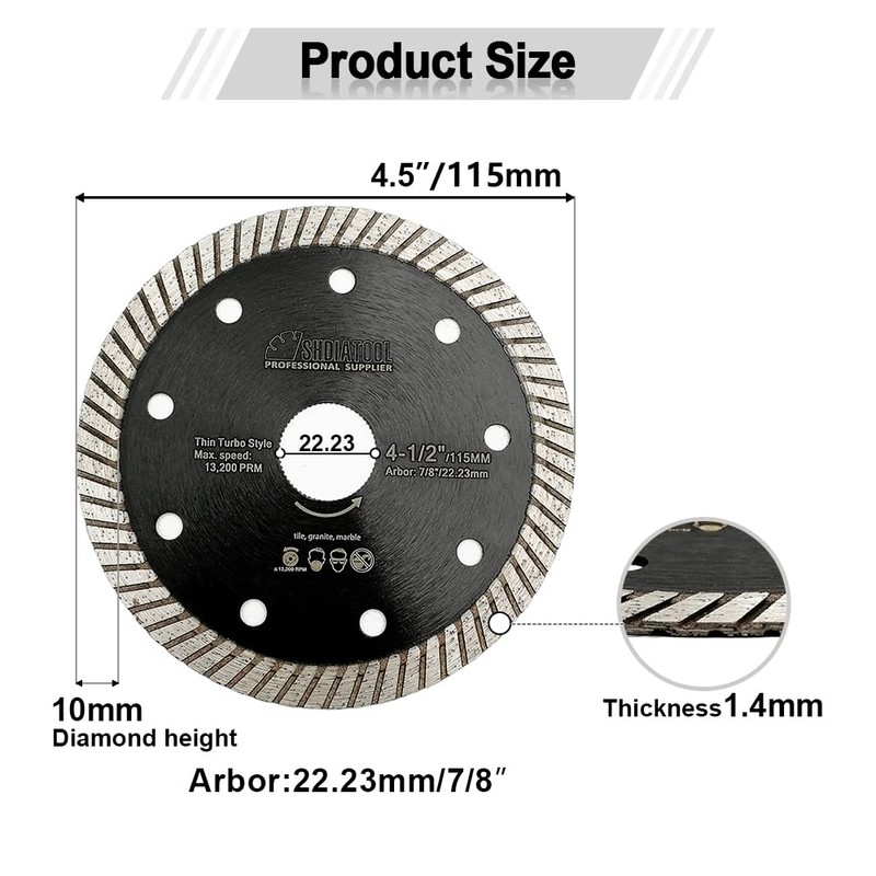 SHDIATOOL Super Thin Diamond Turbo Blade 10PCS 4.5 Inch Cutting