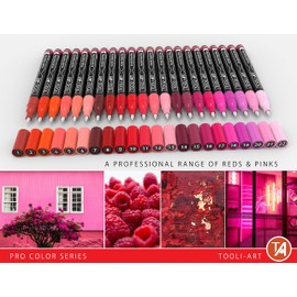 Acrylic Paint Pens 22 Red & Pink Tones Assorted Pro Color Series Markers Set 0.7mm Extra Fine Tip for Rock Painting, Glass, Mugs, Wood, Metal, Canvas, Projects, Non Toxic, Waterbased, Quick Drying