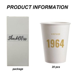 SharkBliss Vintage 1964 60th Birthday Party Cups, 20 Pack 9oz Gold Vintage 1964 60th Birthday Disposable Paper Cups for His Her Sixty 60th Birthday (Vintage 1964)