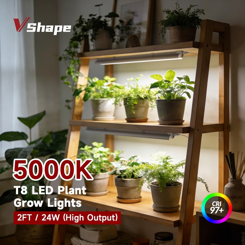 Vshape T8 Grow Light for Indoor Plants, 2FT, 24W, 5000K,