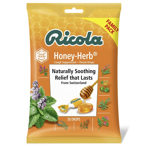 Ricola Family Pack Cough Suppressant Throat Drops, Honey-Herb, 50 Drops