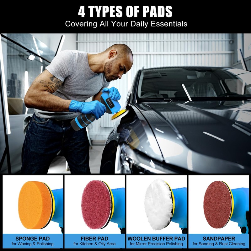 Cordless Sander, 3" Mini Buffer Polisher for Car Detailing, 2Pcs