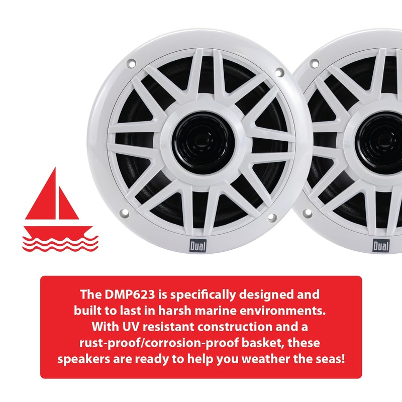 Dual Electronics DMP623 Marine Radio Speakers | 6.5 inch Weather-Resistant
