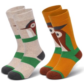 visionreast 2 Pairs Kids Merino Wool Ski Socks Knee-high Winter Warm Thermal Snow Socks for Toddler Boys Woodpecker M